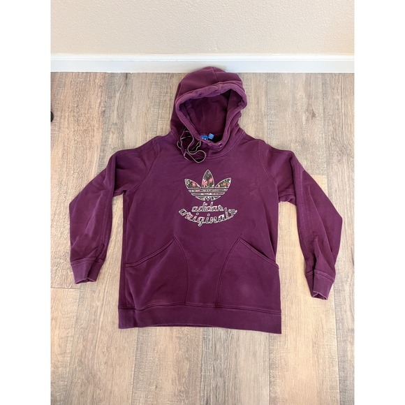 adidas Other - Adidas Youth XL Hoodie Sweatshirt Purple Floral Drawstring Pullover